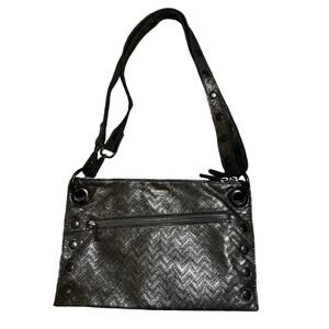 Hammitt Tony black leather crossbody bag suede red lining studded Y2K Minimal